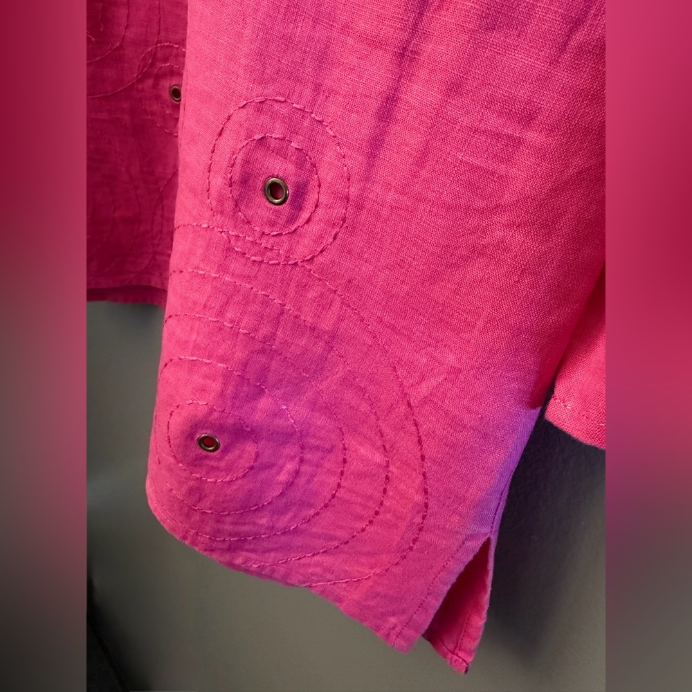 E-Col-O-Gie Women's Linen Fuchsia Boho Circle Top Size Large - Pre-Owned - Picture 6 of 13